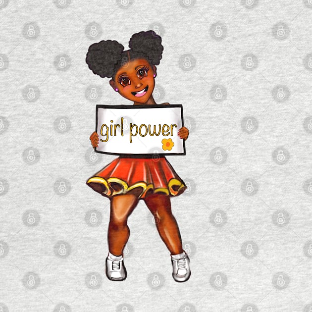 Girl power black anime manga girl cheerleader with Afro hair in puffs, brown eyes and dark brown skin side profile. Hair love ! by Artonmytee